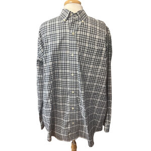 L.L. BEAN Casual Button Down Shirt XL Black Cream Plaid Wrinkle Free